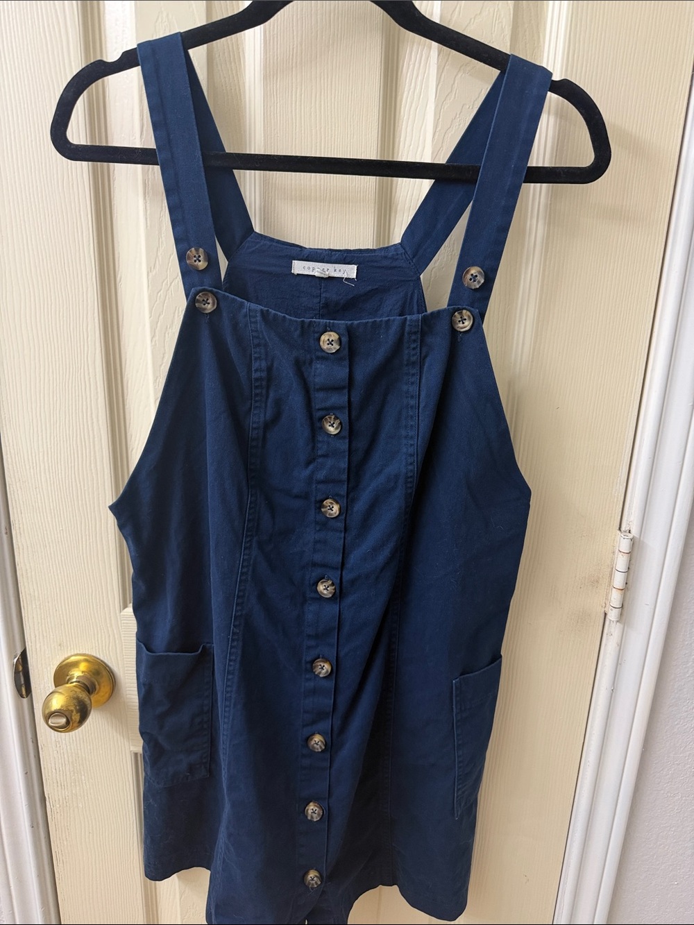 Copper Key Navy Blue Button-Front Pinafore